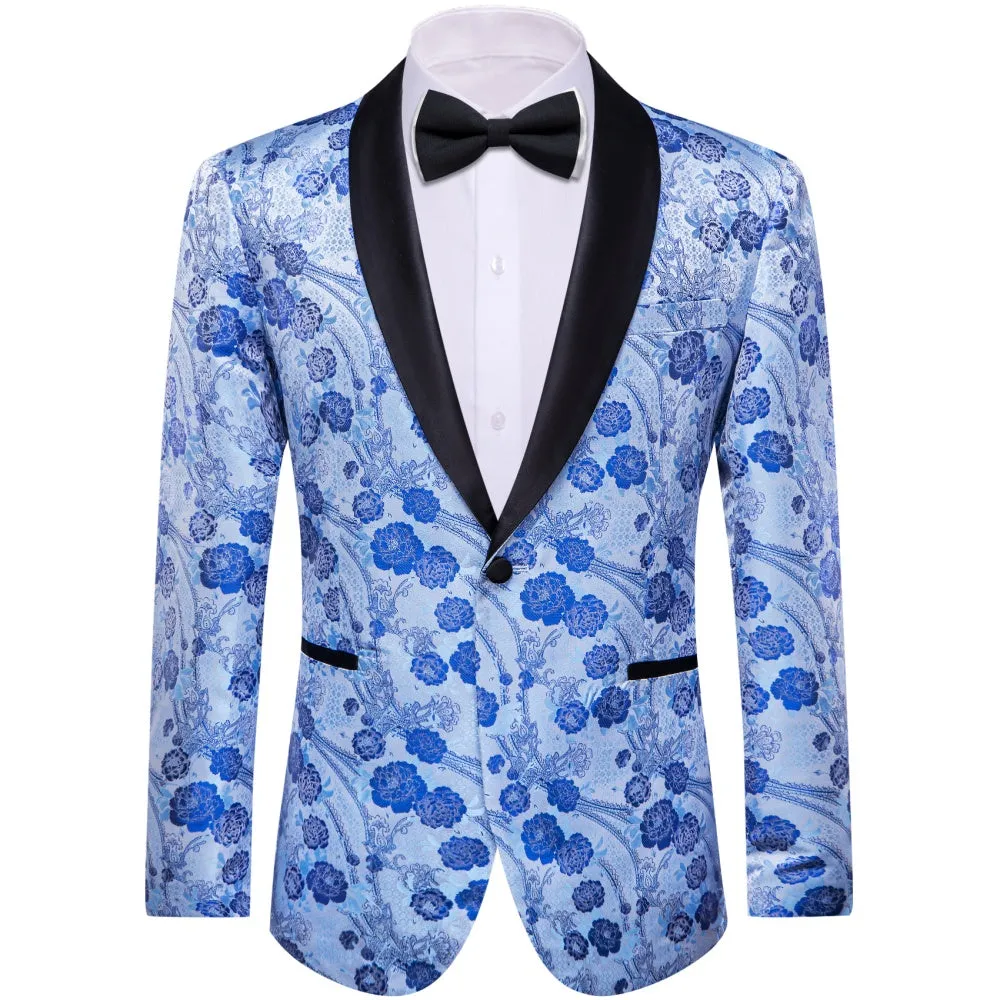 Ties2you Blue Floral Silk Shawl Collar Wedding Suit for Men sold by Ties2You