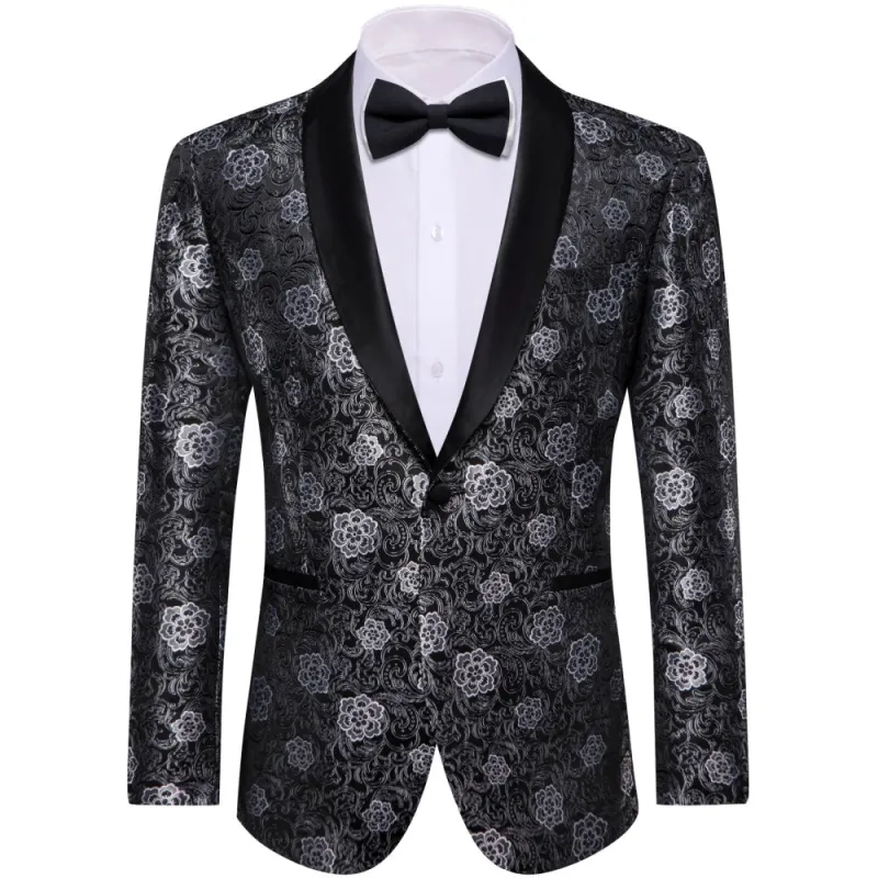 Ties2you Black White Floral Silk Shawl Collar Suit for Men sold by Ties 2 You