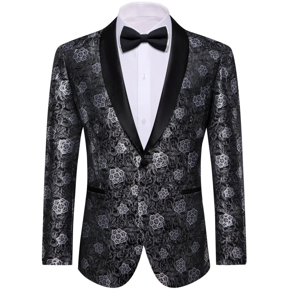 Ties2you Black White Floral Silk Shawl Collar Suit for Men sold by Ties2You