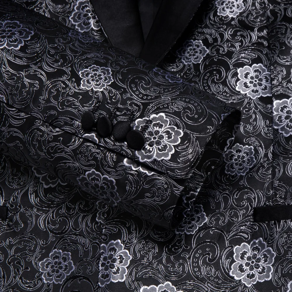 Ties2you Black White Floral Silk Shawl Collar Suit for Men sold by Ties2You product image thumbnail 4