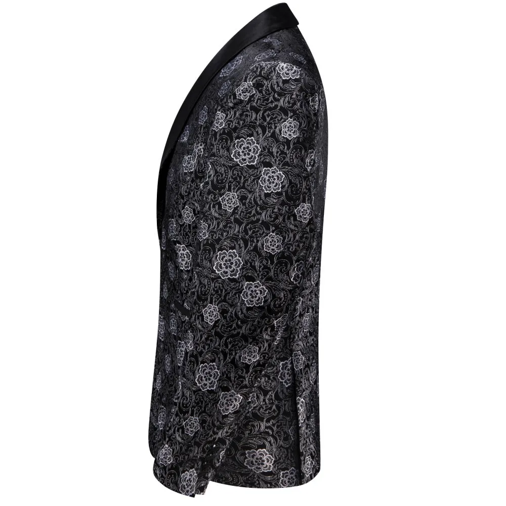 Ties2you Black White Floral Silk Shawl Collar Suit for Men sold by Ties2You product image thumbnail 3