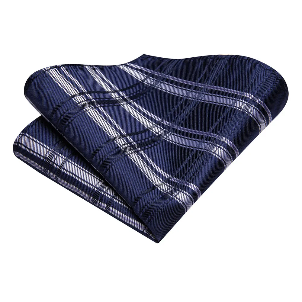 Ties2you Prussian Blue Plaid Silk Men's Necktie Hanky Cufflinks Set sold by Ties2You product image thumbnail 5