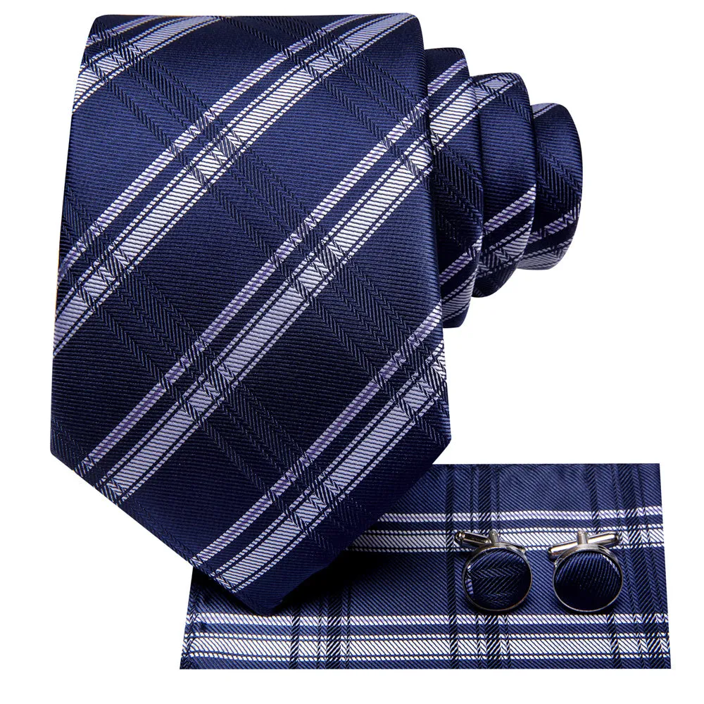 Ties2you Prussian Blue Plaid Silk Men's Necktie Hanky Cufflinks Set sold by Ties2You product image thumbnail 4