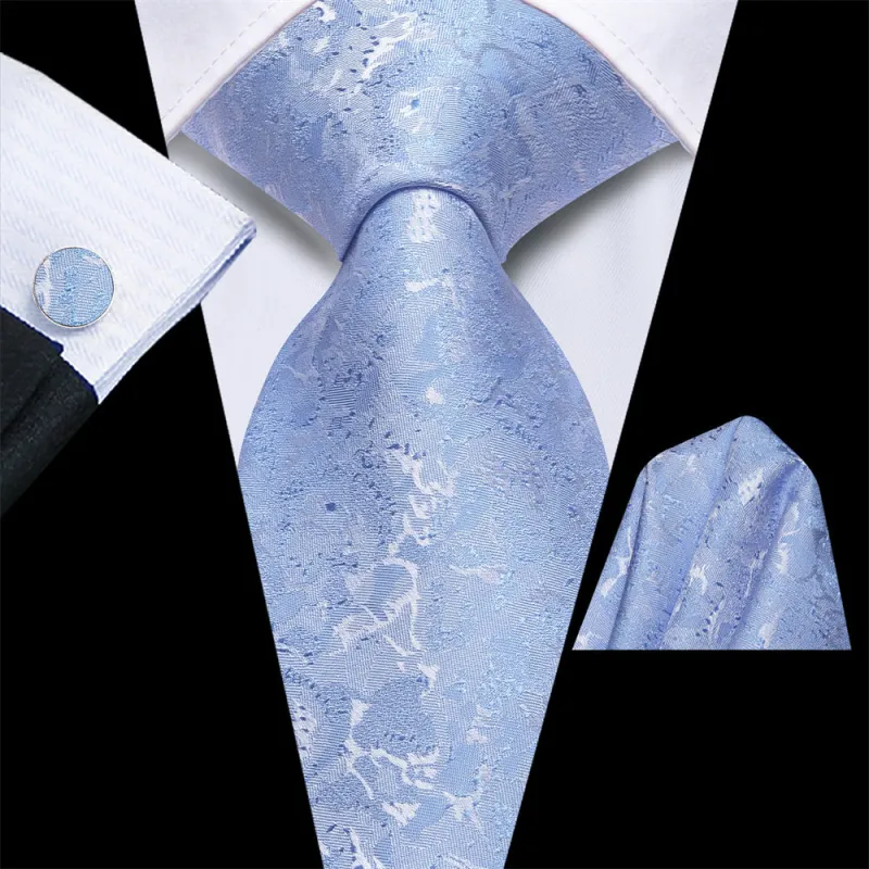 Ties2you Pale Sky Blue Floral Jacquard Silk Men's Necktie Pocket Square Cufflinks Set sold by Ties2You
