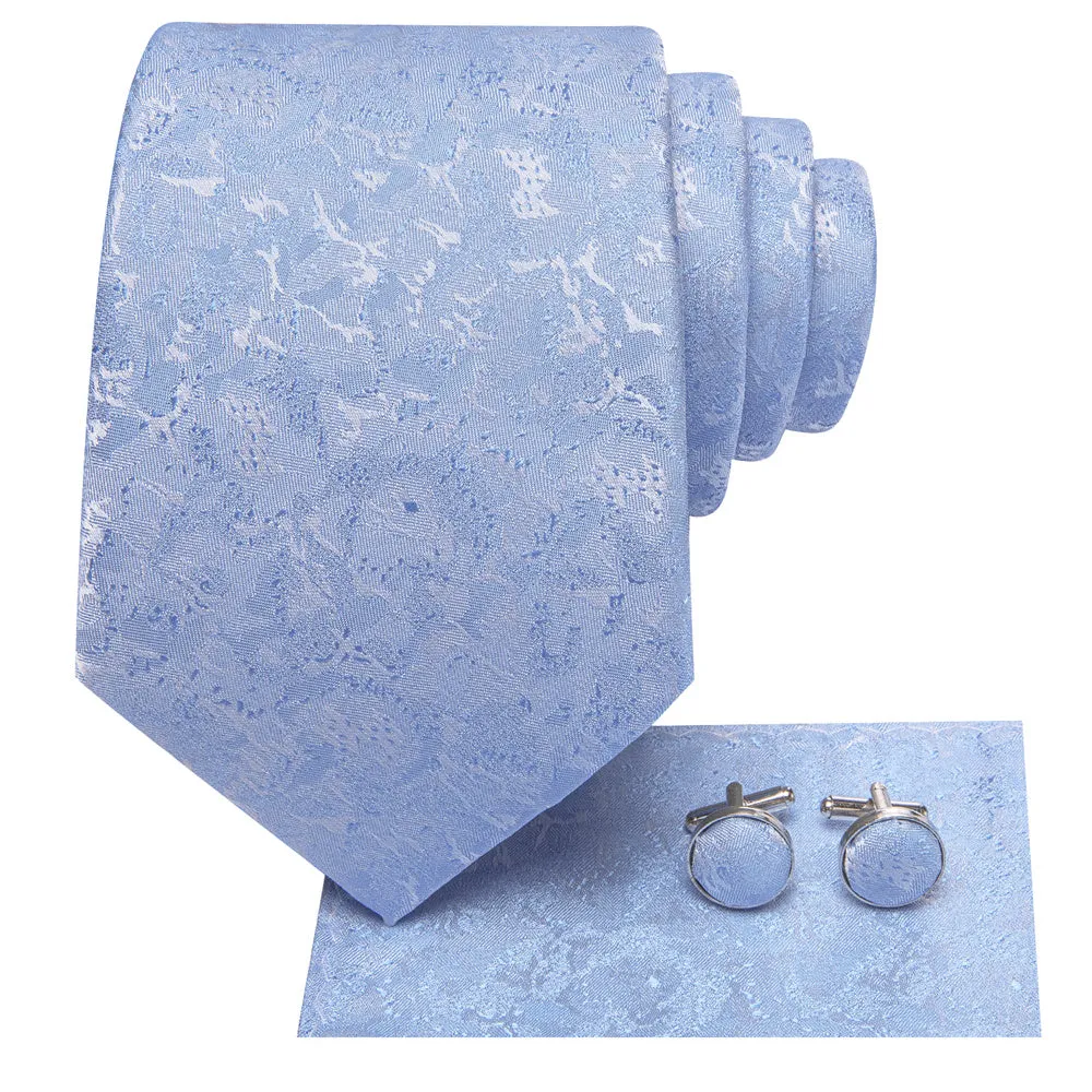 Ties2you Pale Sky Blue Floral Jacquard Silk Men's Necktie Pocket Square Cufflinks Set sold by Ties2You product image thumbnail 4