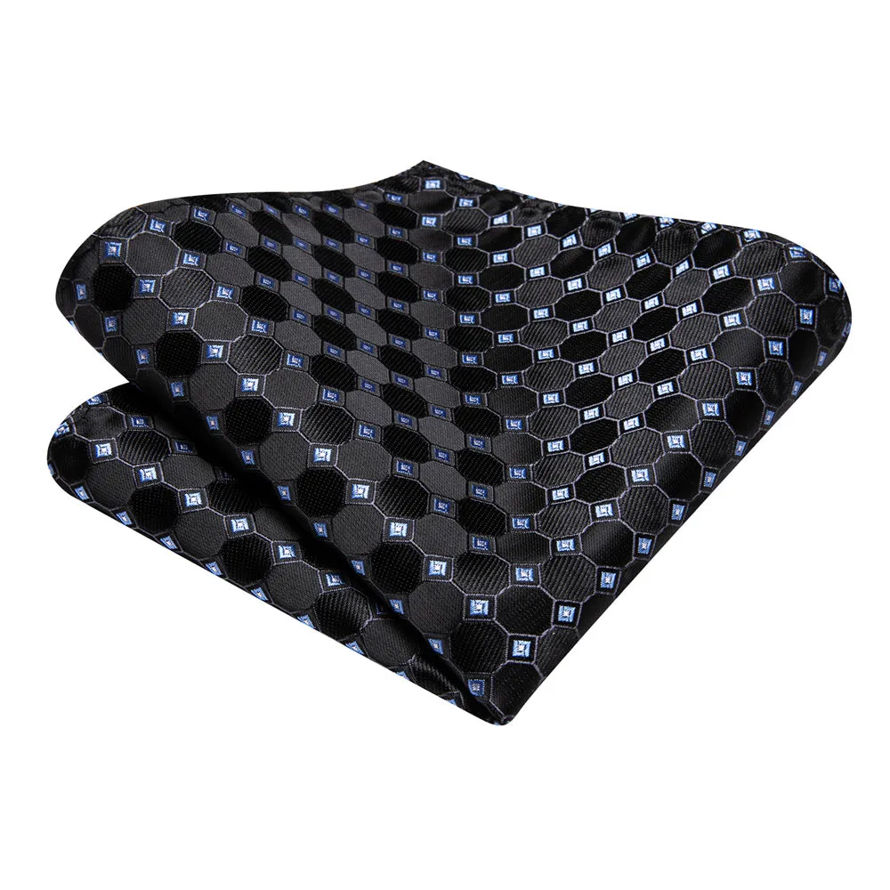 Ties2you Black Plaid Blue Silk Men's Necktie Pocket Square Cufflinks Set sold by Ties2You product image thumbnail 5