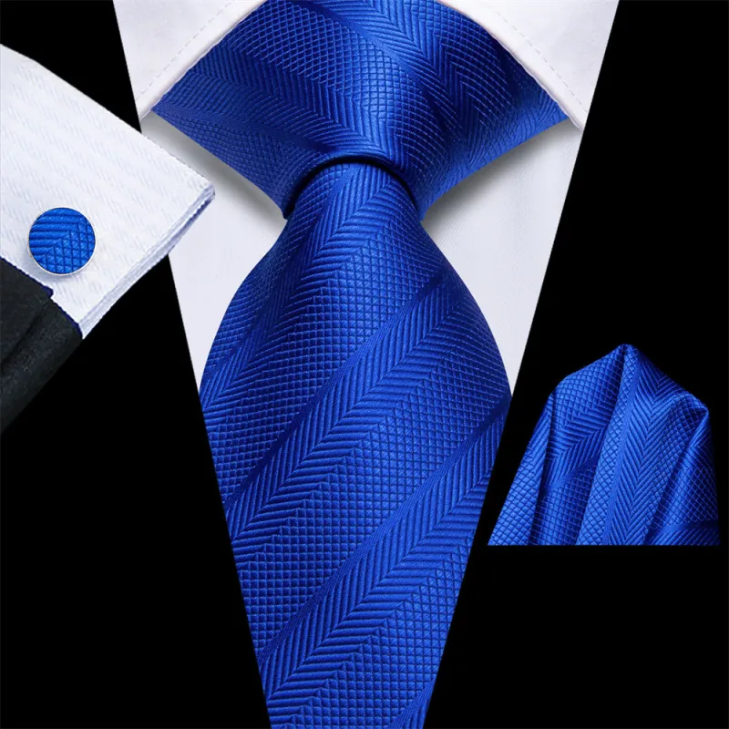 Ties2you Navy Blue Striped Silk Men's Necktie Pocket Square Cufflinks Set sold by Ties2You