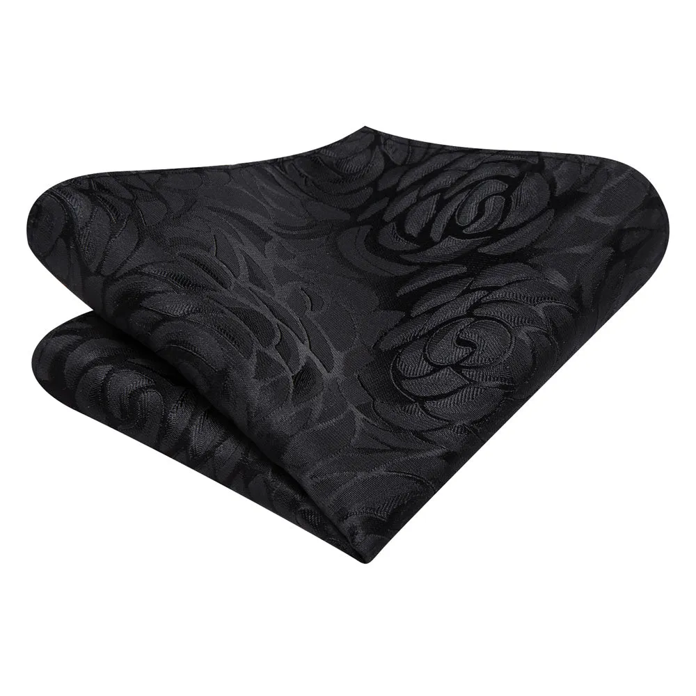 Ties2you Black Floral Jacquard Silk Men's Necktie Pocket Square Cufflinks Set sold by Ties2You product image thumbnail 5