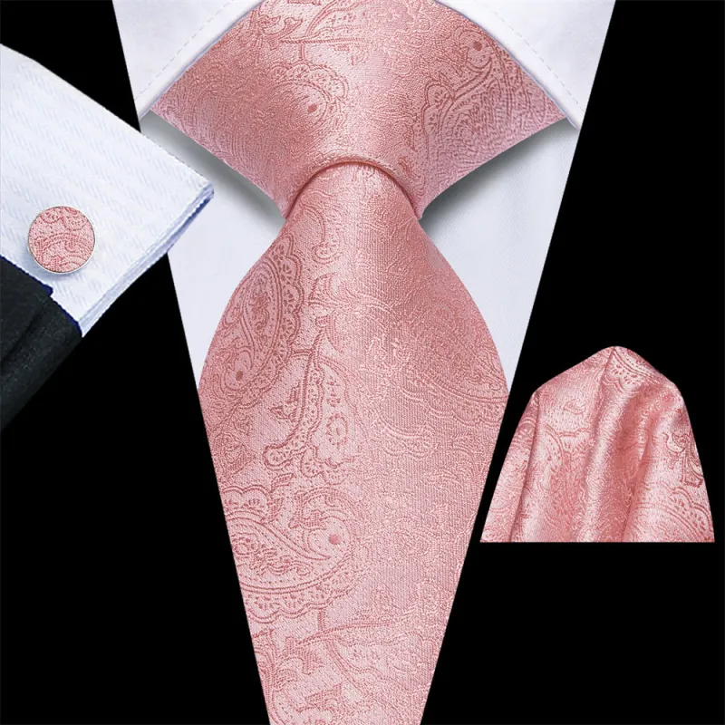 Ties2you Pink Paisley Men's Necktie Pocket Square Cufflinks Set sold by Ties2You