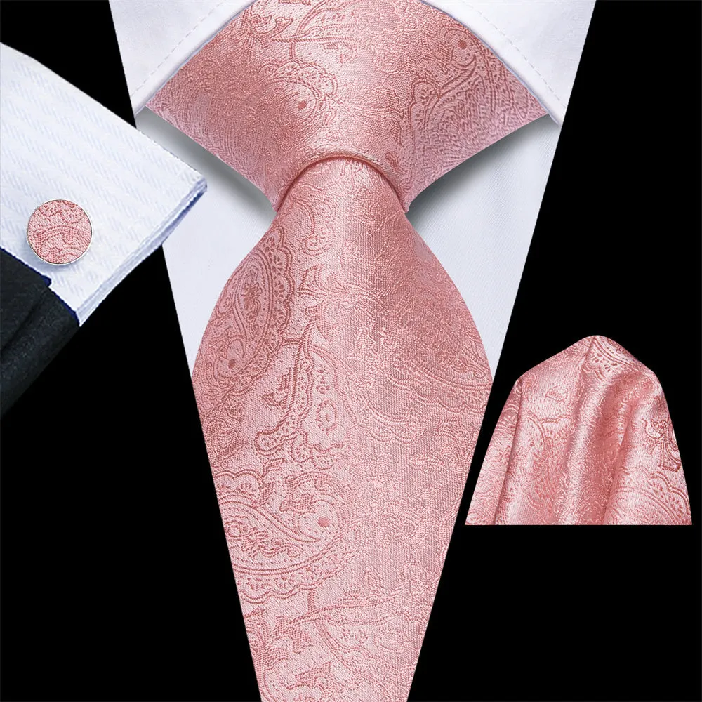 Ties2you Pink Paisley Men's Necktie Pocket Square Cufflinks Set sold by Ties2You