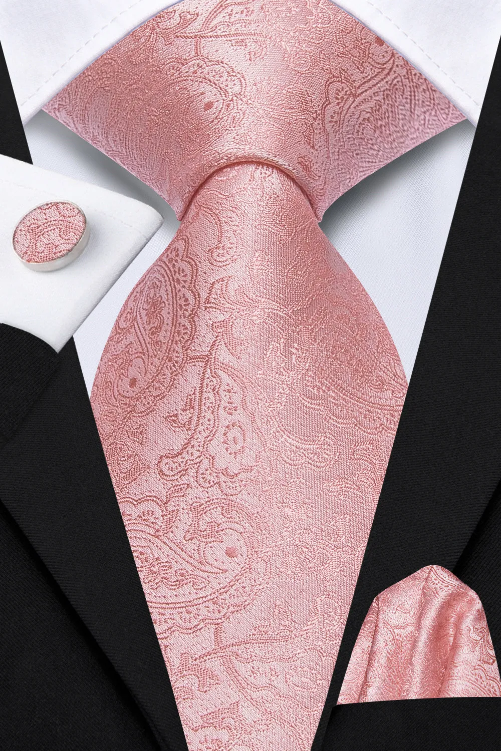 Ties2you Pink Paisley Men's Necktie Pocket Square Cufflinks Set sold by Ties2You product image thumbnail 2
