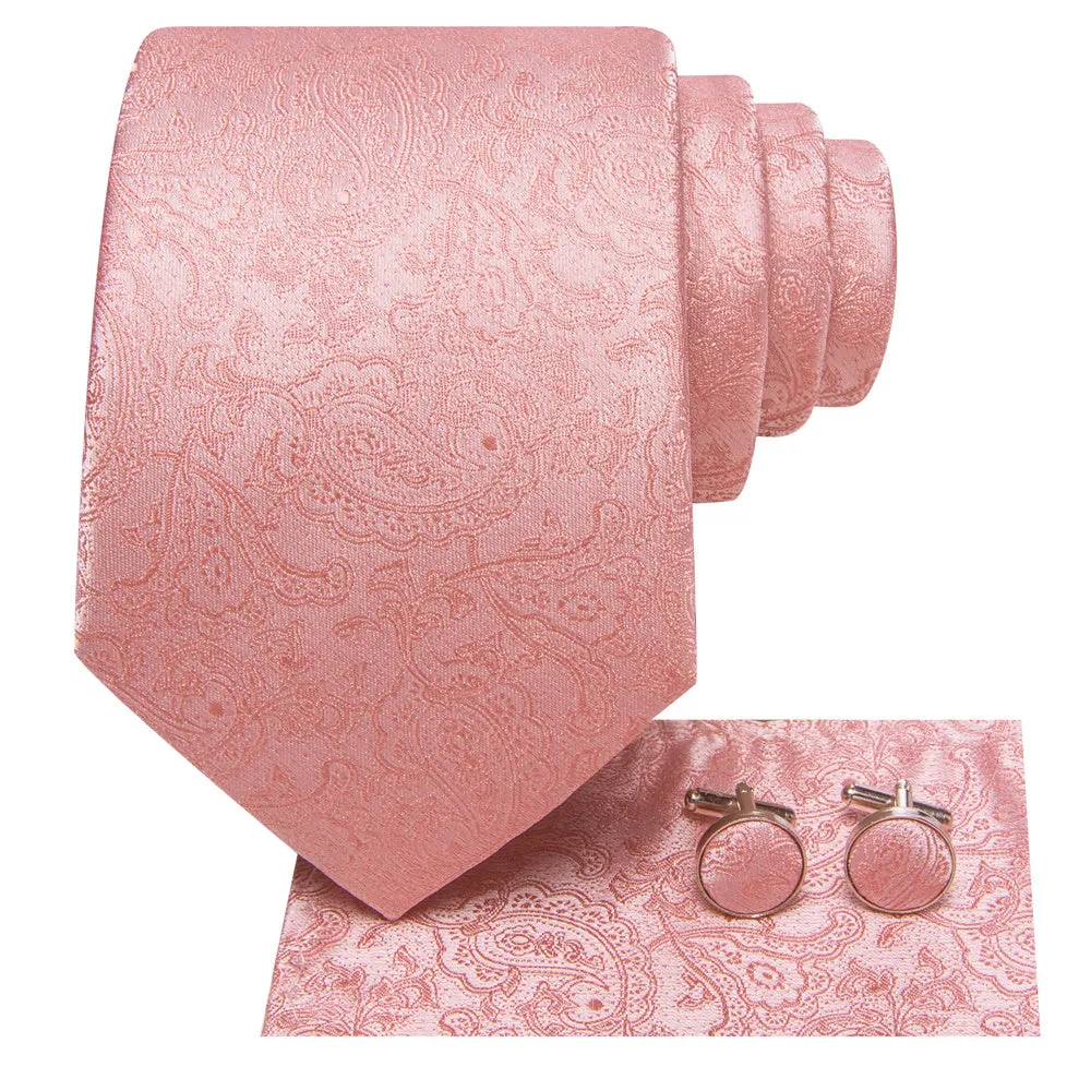 Ties2you Pink Paisley Men's Necktie Pocket Square Cufflinks Set sold by Ties2You product image thumbnail 4