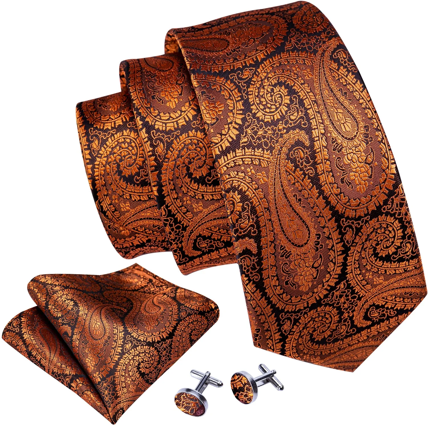 Ties2you Silk Paisley Tie for Men Burnt Orange Party Necktie Hanky Cufflinks Set sold by Ties2You product image thumbnail 2
