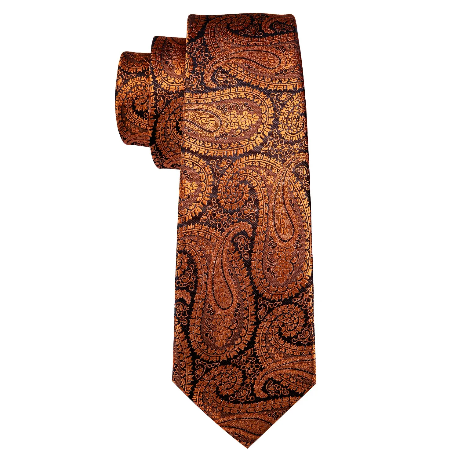 Ties2you Silk Paisley Tie for Men Burnt Orange Party Necktie Hanky Cufflinks Set sold by Ties2You product image thumbnail 5