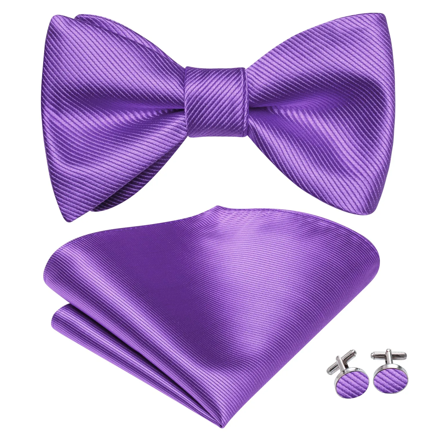 Pure Purple Striped Self-tied Bow Tie Pocket Square Cufflinks Set sold by Ties2You product image thumbnail 4