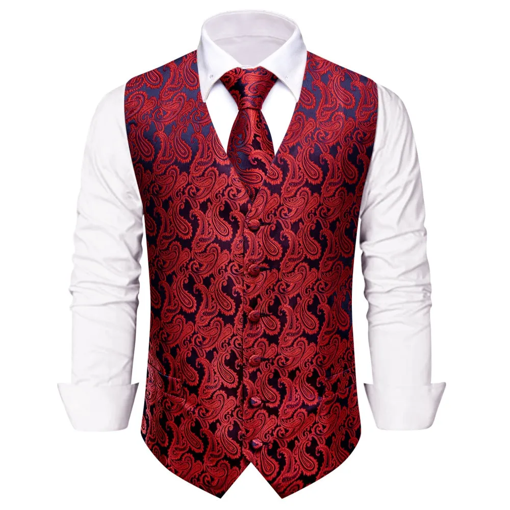 Ties2you Red Black Paisley Waistcoat Vest Necktie Set for Men sold by Ties2You product image thumbnail 2