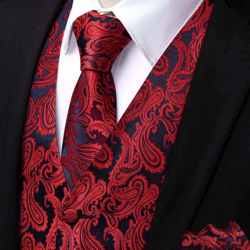 Ties2you Red Black Paisley Waistcoat Vest Necktie Set for Men sold by Ties2You