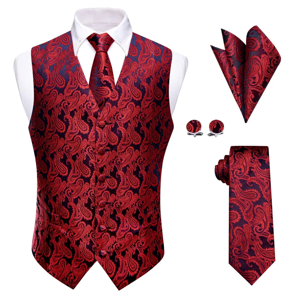 Ties2you Red Black Paisley Waistcoat Vest Necktie Set for Men sold by Ties2You product image thumbnail 5