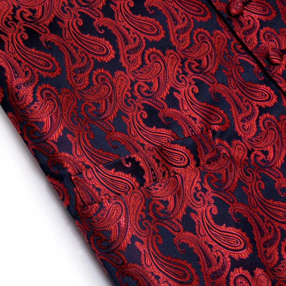 Ties2you Red Black Paisley Waistcoat Vest Necktie Set for Men sold by Ties2You product image thumbnail 3