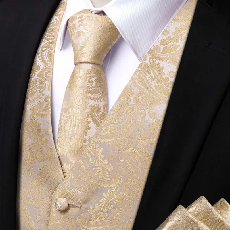 Ties2you Champagne Paisley Pattern Waistcoat Vest Necktie Set for Men sold by Ties2You