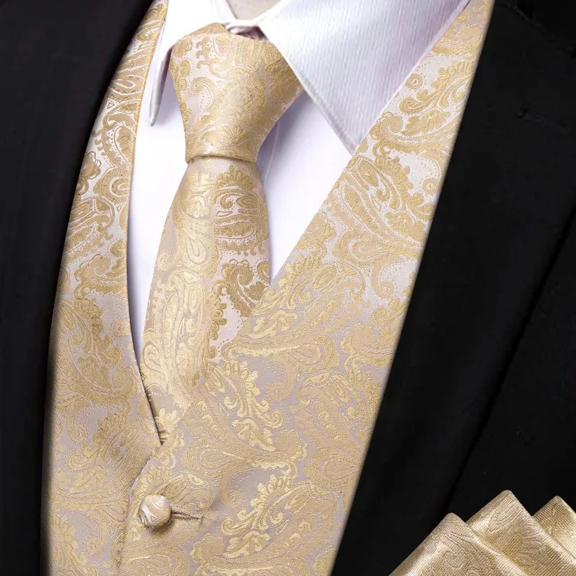 Ties2you Champagne Paisley Pattern Waistcoat Vest Necktie Set for Men sold by Ties2You