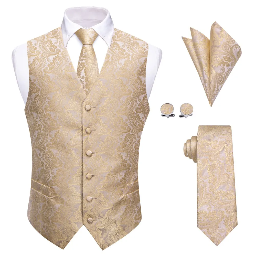 Ties2you Champagne Paisley Pattern Waistcoat Vest Necktie Set for Men sold by Ties2You product image thumbnail 2
