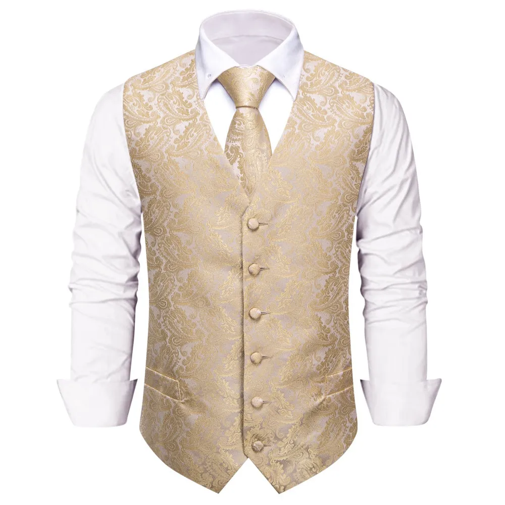 Ties2you Champagne Paisley Pattern Waistcoat Vest Necktie Set for Men sold by Ties2You product image thumbnail 3