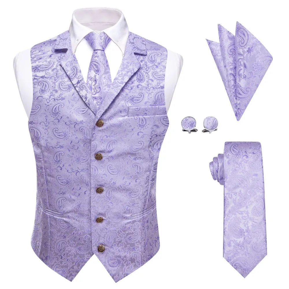 Ties2you Lavender Collar Vest Paisley Slim Fit Suit Waistcoat Tie Hanky Cufflinks Set sold by Ties2You product image thumbnail 5