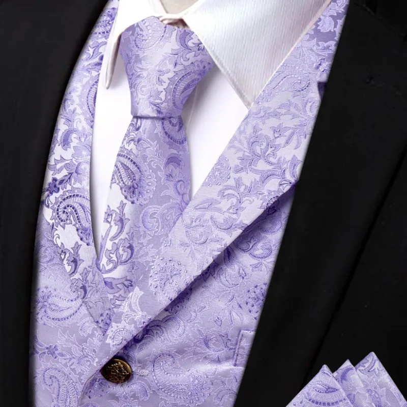 Ties2you Lavender Collar Vest Paisley Slim Fit Suit Waistcoat Tie Hanky Cufflinks Set sold by Ties2You