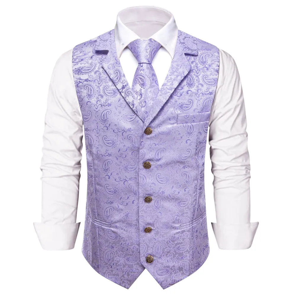 Ties2you Lavender Collar Vest Paisley Slim Fit Suit Waistcoat Tie Hanky Cufflinks Set sold by Ties2You product image thumbnail 2