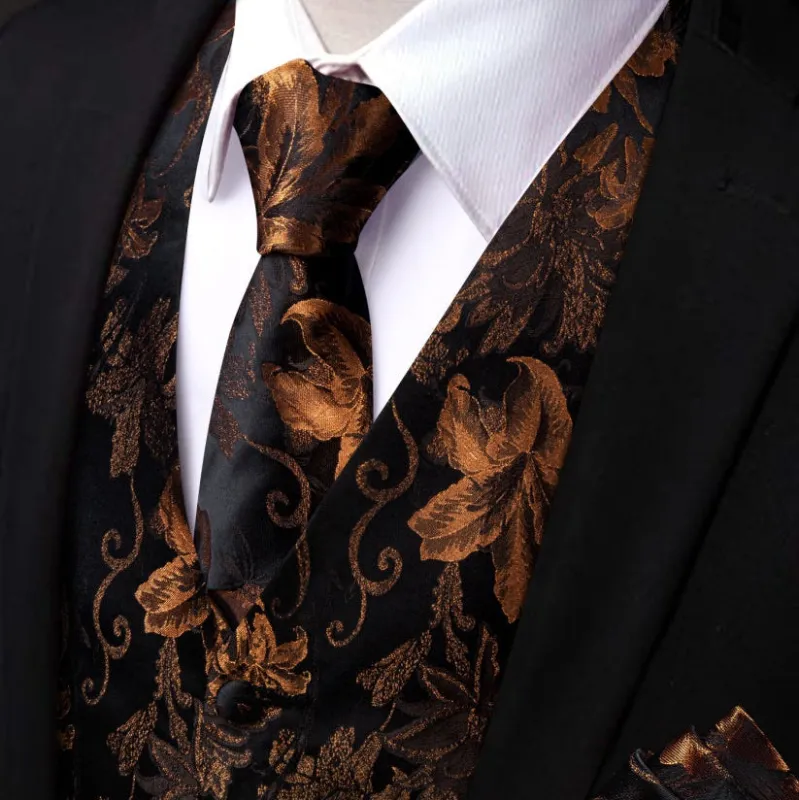 Ties2you Black Brown V-Neck Waistcoat Mens Floral Vest Necktie Set sold by Ties2You