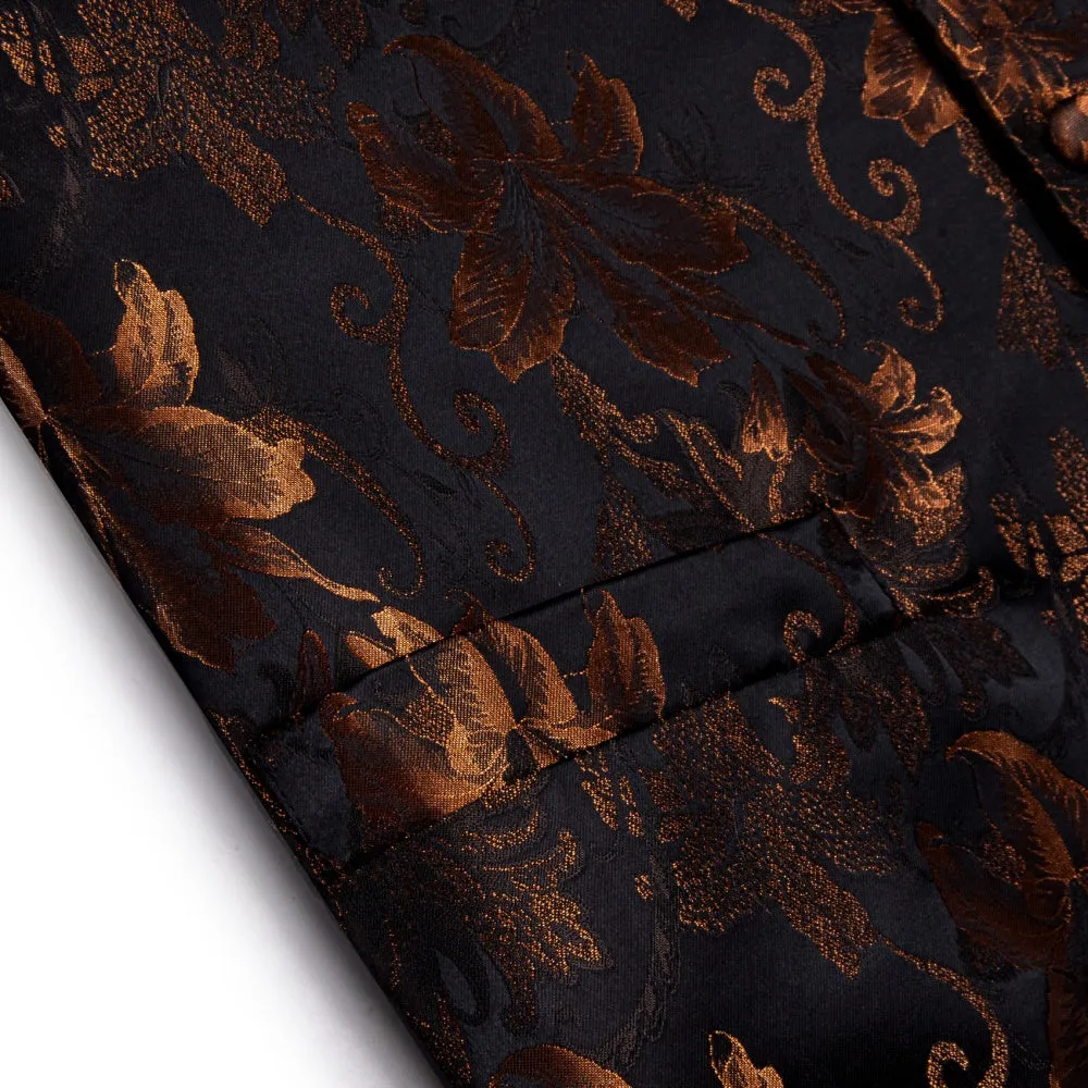 Ties2you Black Brown V-Neck Waistcoat Mens Floral Vest Necktie Set sold by Ties2You product image thumbnail 4