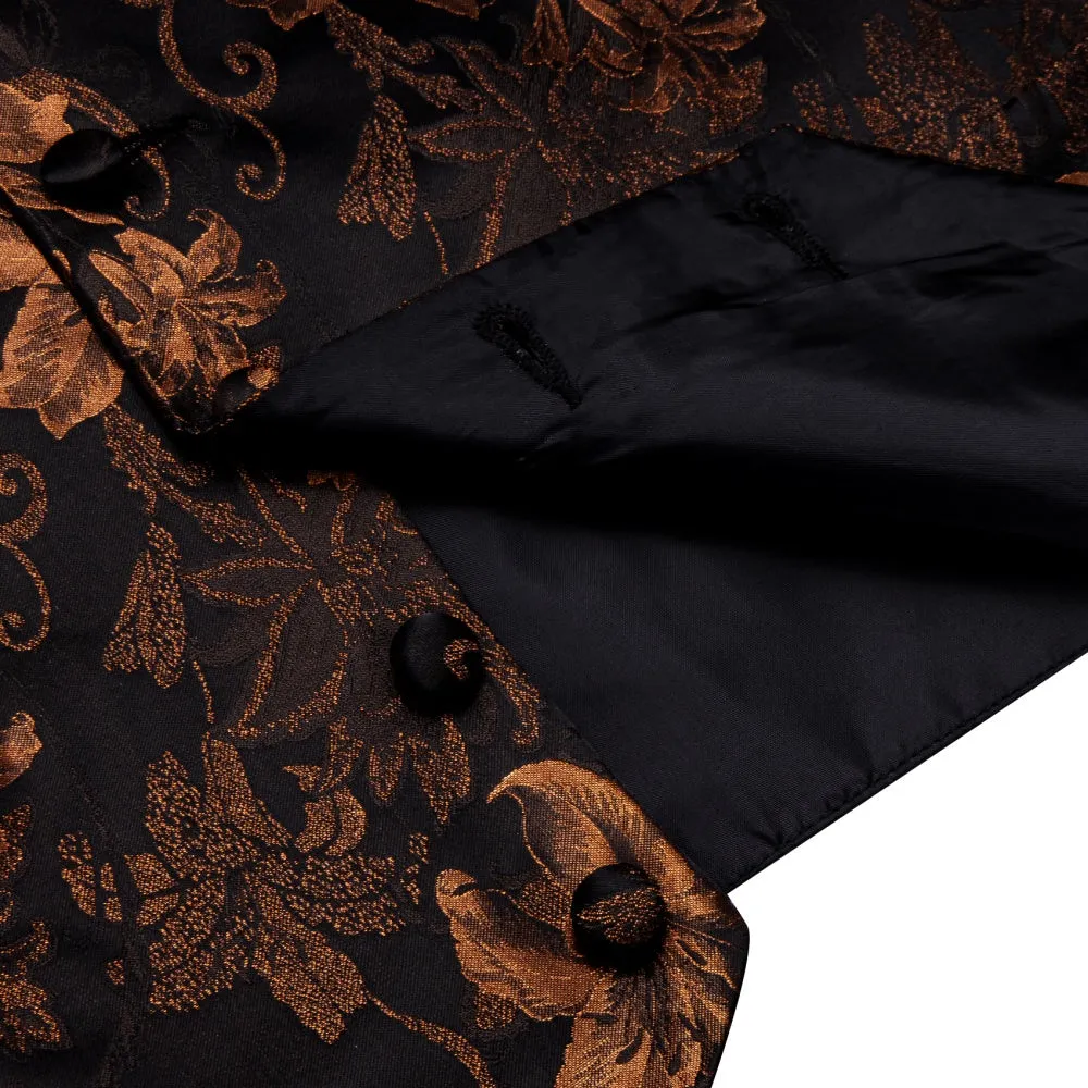 Ties2you Black Brown V-Neck Waistcoat Mens Floral Vest Necktie Set sold by Ties2You product image thumbnail 5