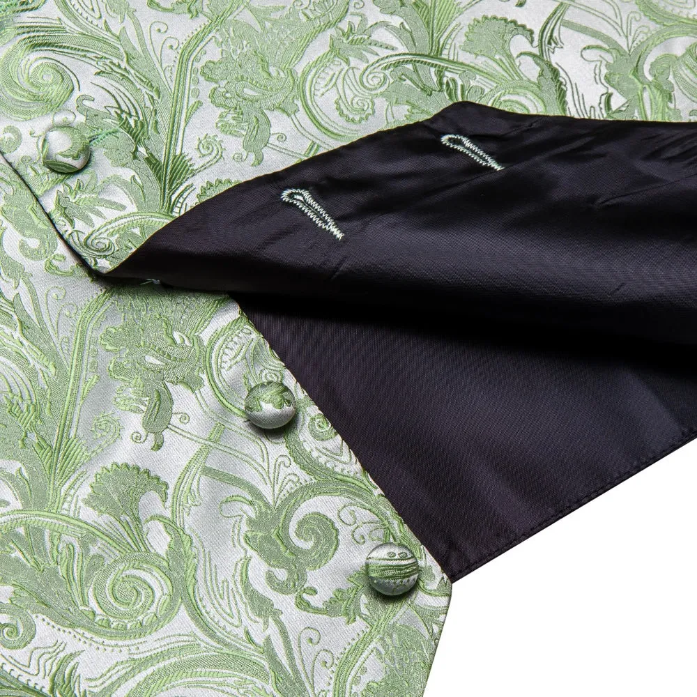 Ties2you Light Green V-Neck Waistcoat Mens Paisley Vest Necktie Set sold by Ties2You product image thumbnail 5
