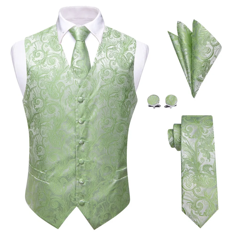 Ties2you Light Green V-Neck Waistcoat Mens Paisley Vest Necktie Set sold by Ties2You product image thumbnail 2