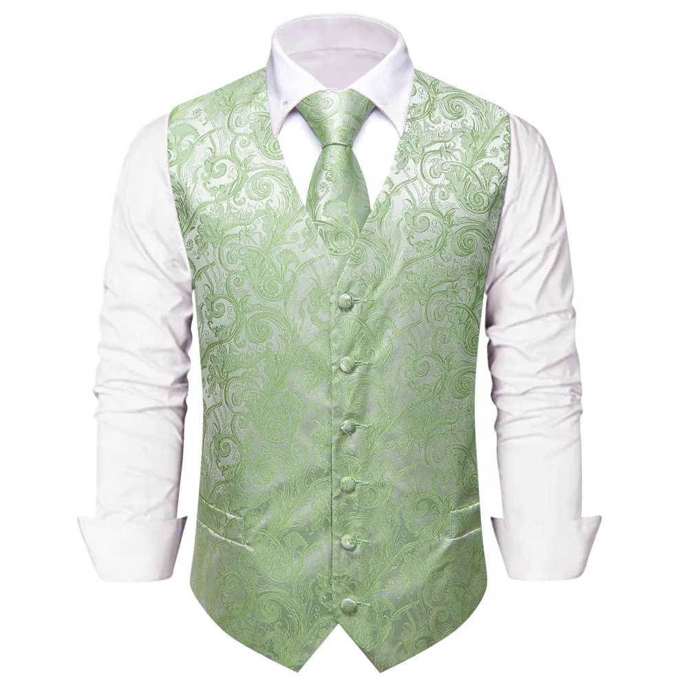 Ties2you Light Green V-Neck Waistcoat Mens Paisley Vest Necktie Set sold by Ties2You product image thumbnail 3