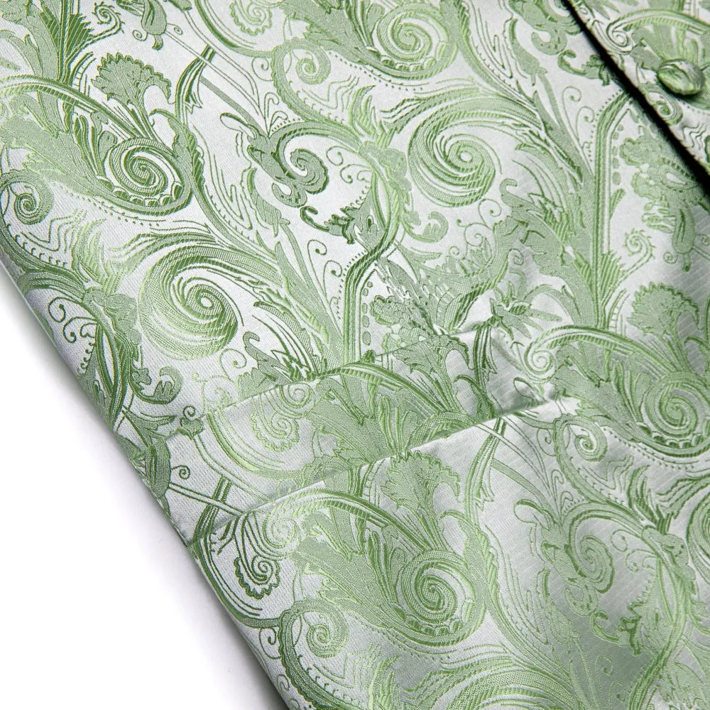 Ties2you Light Green V-Neck Waistcoat Mens Paisley Vest Necktie Set sold by Ties2You product image thumbnail 4