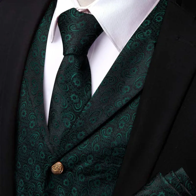 Ties2you Jungle Green Wedding Waistcoat Mens Paisley Vest Necktie Set sold by Ties2You