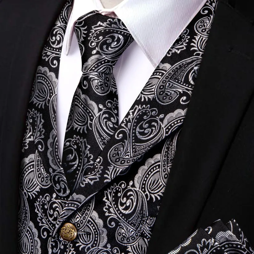 Ties2you Black Silver Paisley Wedding Waistcoat Men's Vest Necktie Set sold by Ties2You