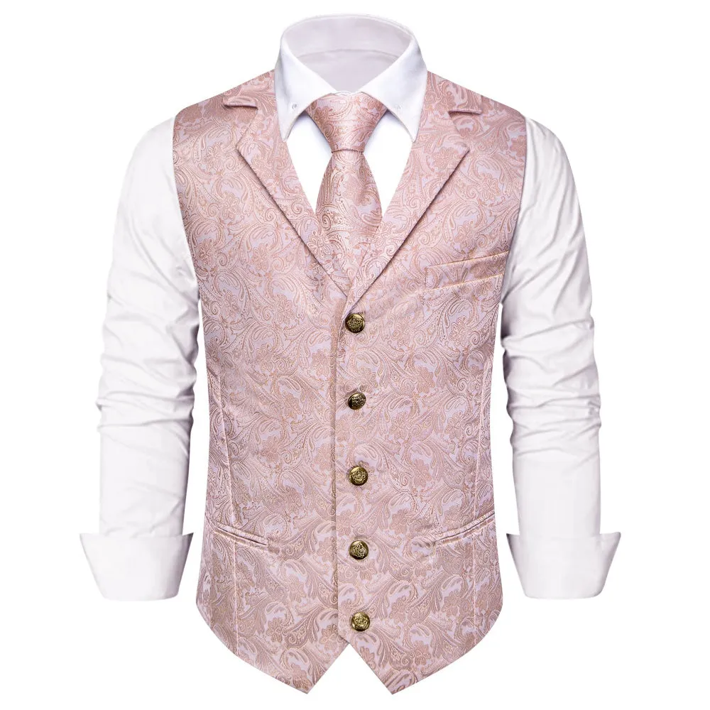 Ties2you Paisley Waistcoat Pink Jacquard Notched Lapel Vest Tie Set sold by Ties2You product image thumbnail 2