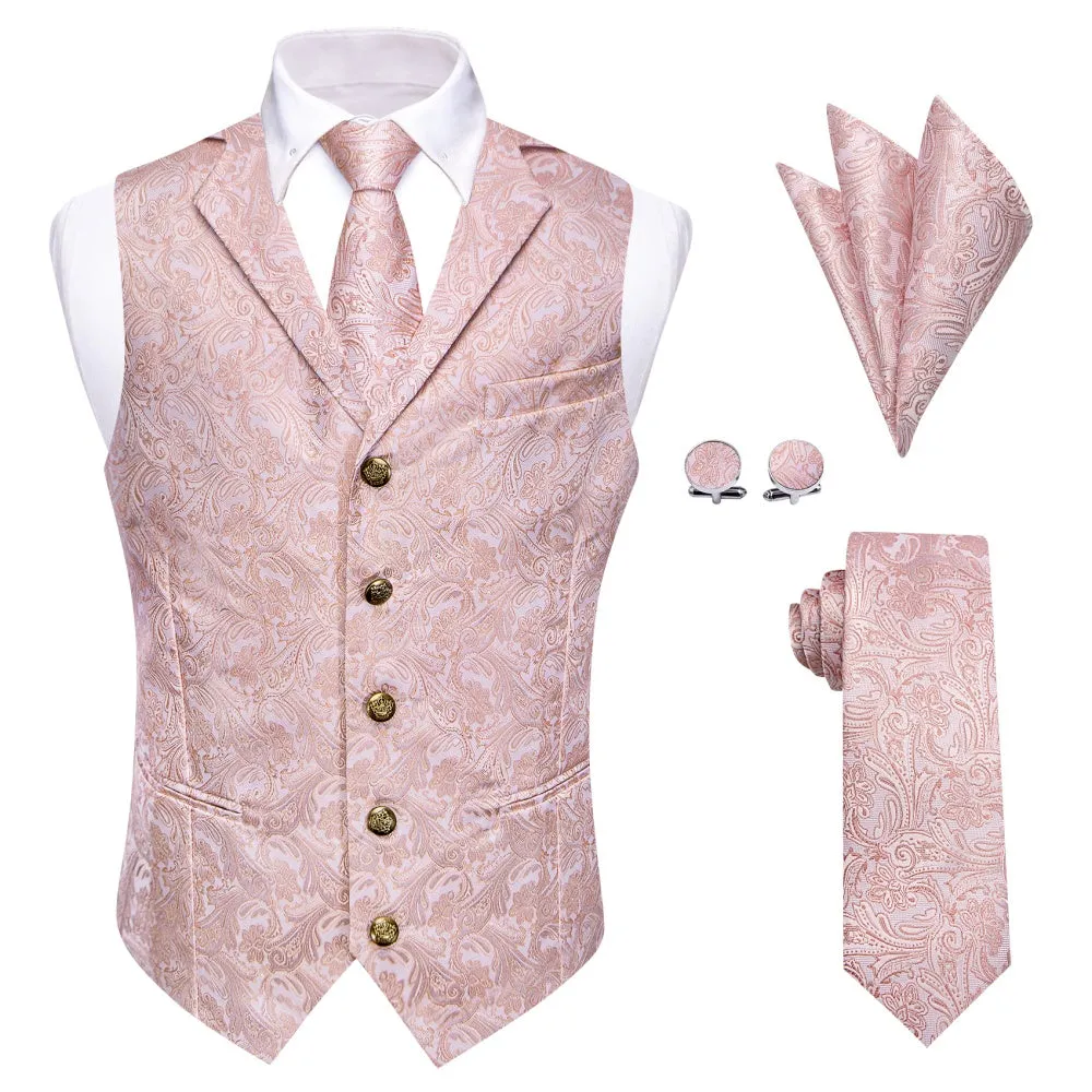 Ties2you Paisley Waistcoat Pink Jacquard Notched Lapel Vest Tie Set sold by Ties2You