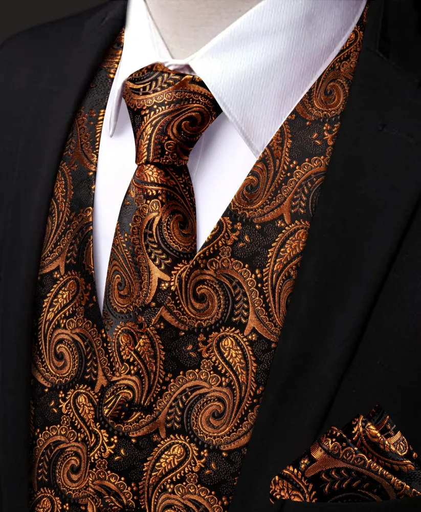 Ties2you Paisley Vest Rust Orange Jacquard Black V-Neck Vest Tie Set sold by Ties2You product image thumbnail 3