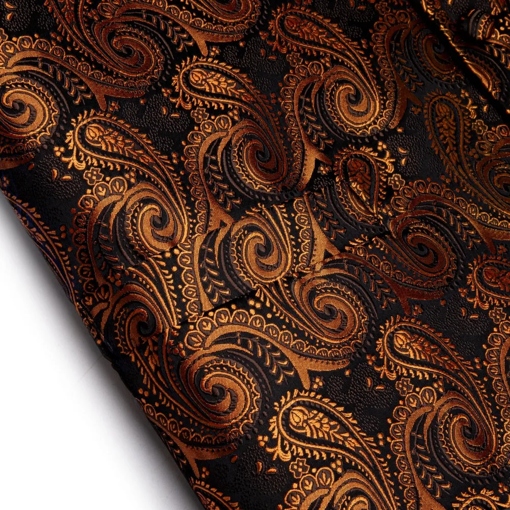 Ties2you Paisley Vest Rust Orange Jacquard Black V-Neck Vest Tie Set sold by Ties2You product image thumbnail 4