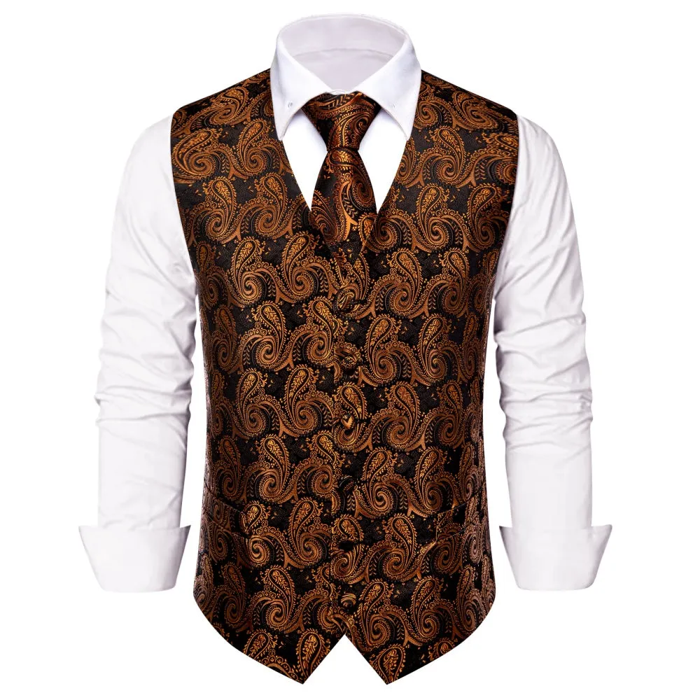Ties2you Paisley Vest Rust Orange Jacquard Black V-Neck Vest Tie Set sold by Ties2You product image thumbnail 2