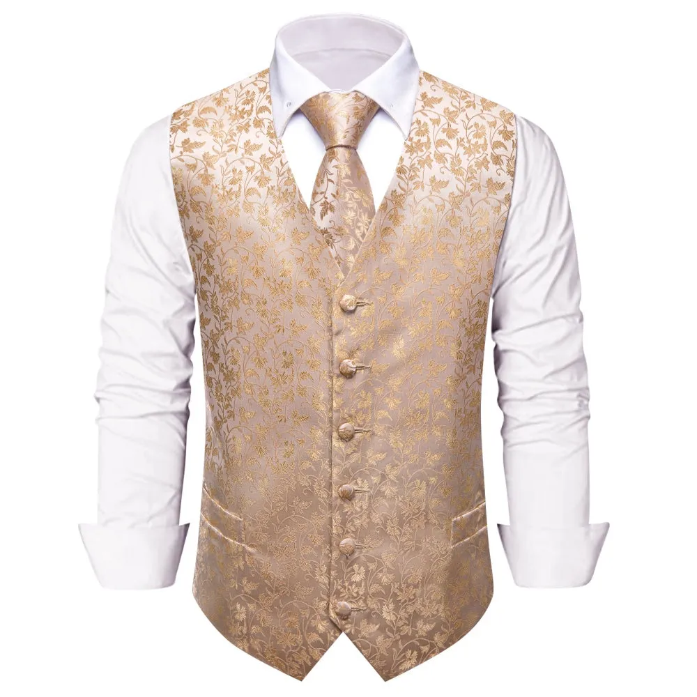 Ties2you Champagne Vest Mens Jacquard Wedding Floral Vest Tie Set sold by Ties2You product image thumbnail 2