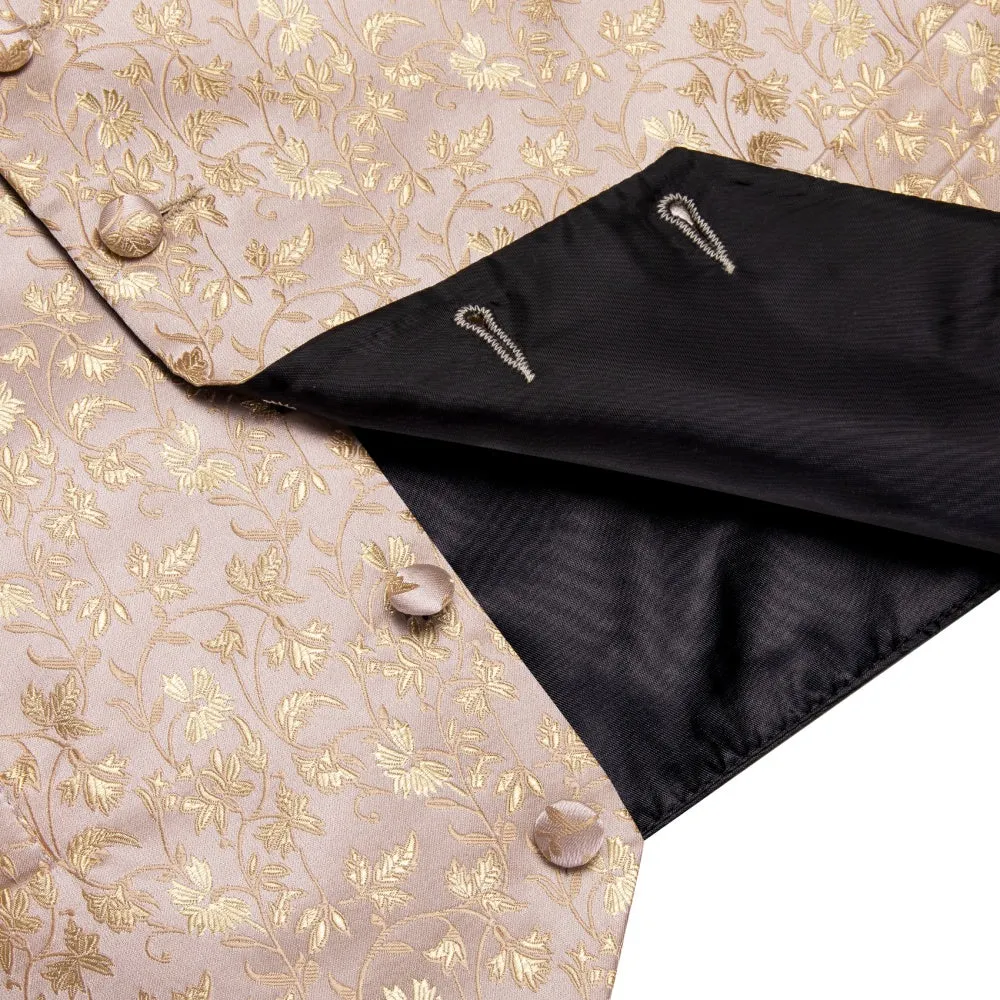 Ties2you Champagne Vest Mens Jacquard Wedding Floral Vest Tie Set sold by Ties2You product image thumbnail 5