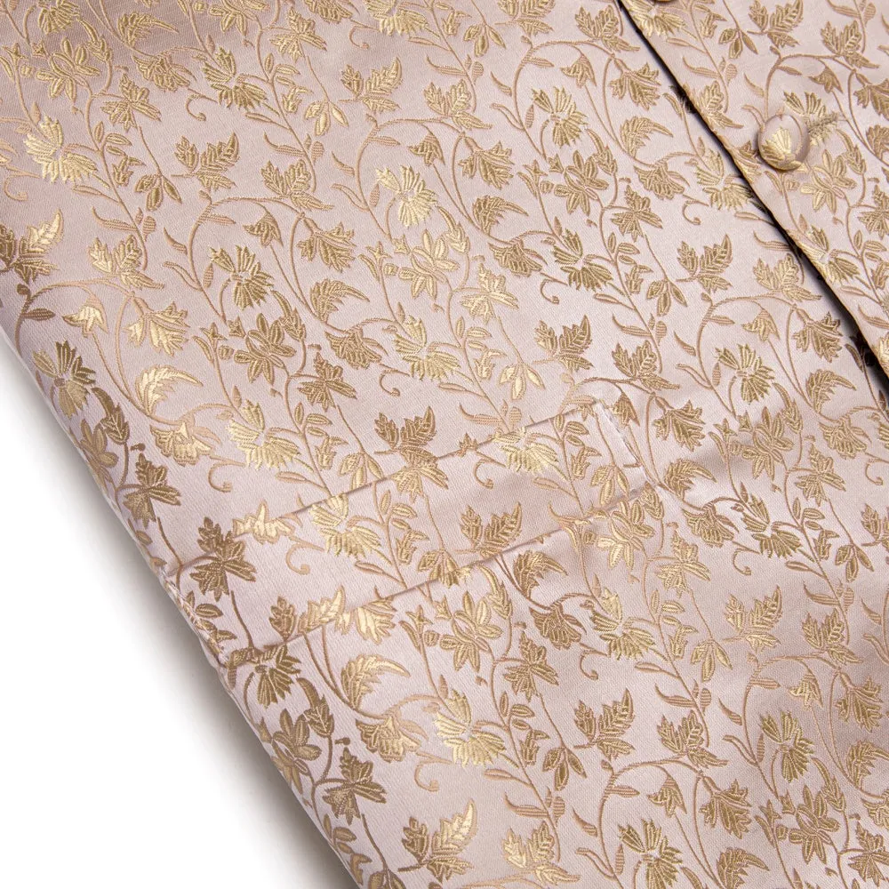 Ties2you Champagne Vest Mens Jacquard Wedding Floral Vest Tie Set sold by Ties2You product image thumbnail 4