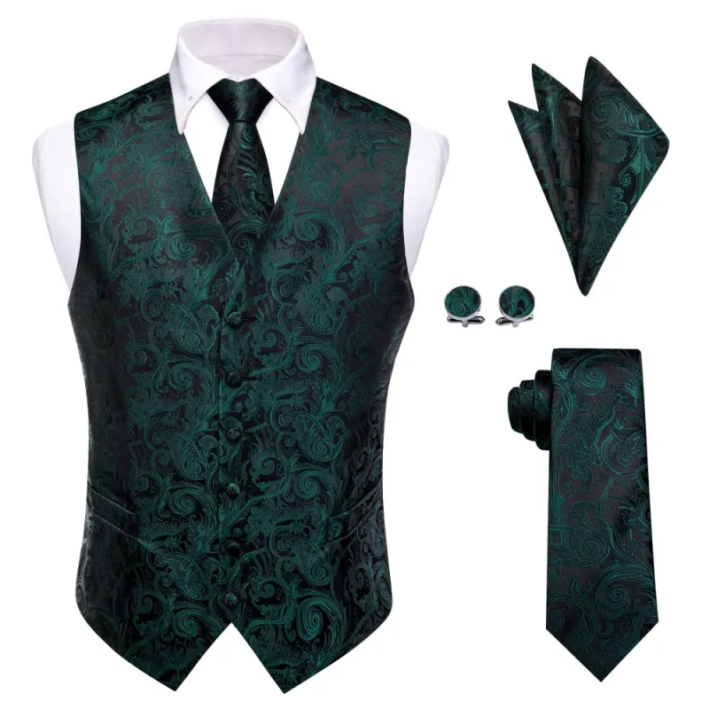 Ties2you Sleeveless Wedding Waistcoat Paisley Dark Green Vest Tie Set sold by Ties2You