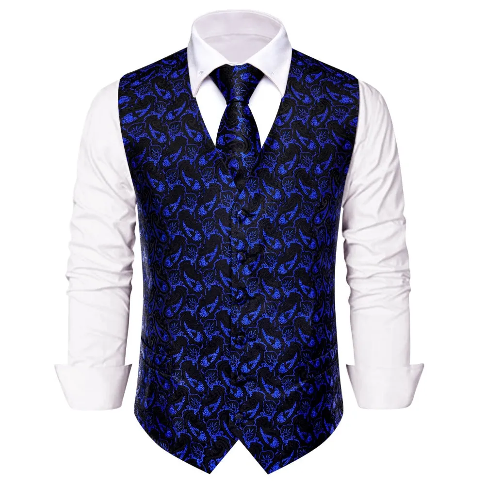 Ties2you Royal Blue Waistcoat Paisley Black Sleeveless Vest Tie Set sold by Ties2You product image thumbnail 2