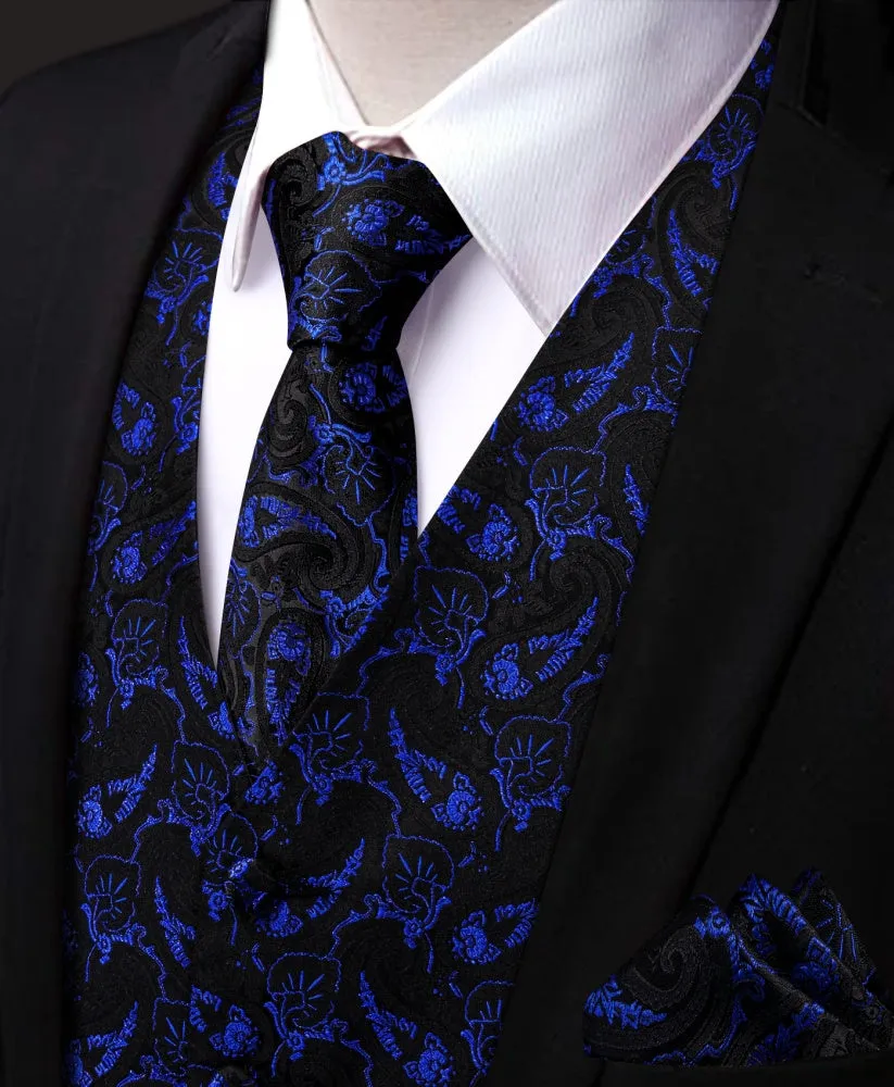 Ties2you Royal Blue Waistcoat Paisley Black Sleeveless Vest Tie Set sold by Ties2You product image thumbnail 3